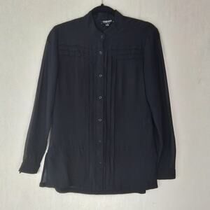 Naeem Khan Womens Blouse S Black‎ Sheer Career Long Sleeve Button Front Collared